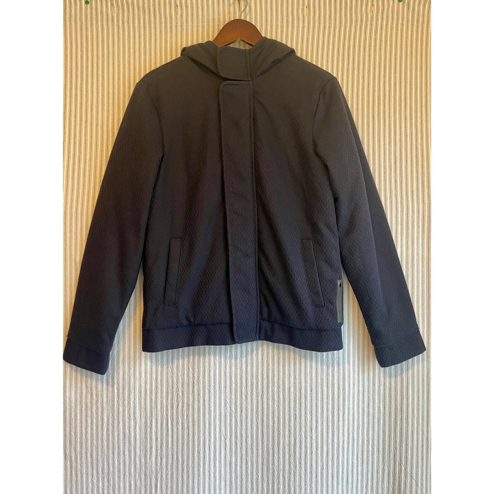 Armani Exchange Mens Navy‎ Blue Textured Hooded Zip Front Jacket Small